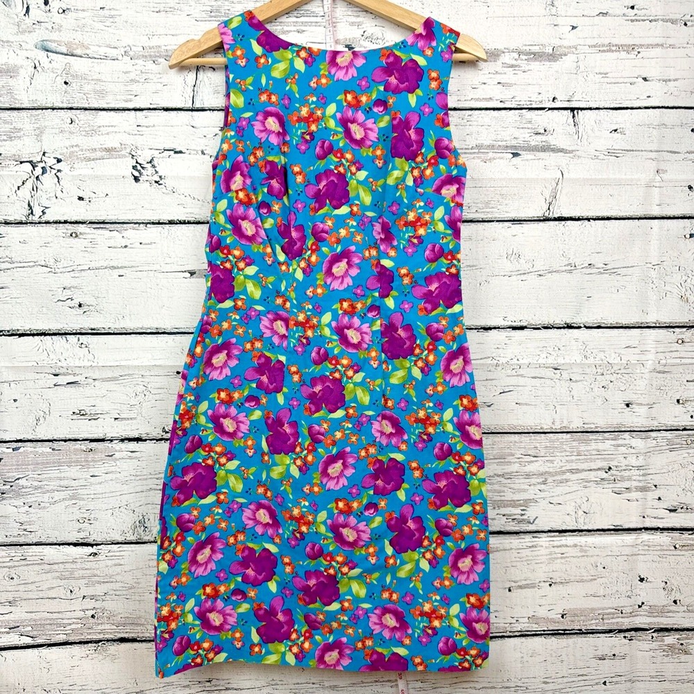 CDC Vintage 90s Blue Purple Floral‎ Spring Sheath Dress Woman's [Size 6]